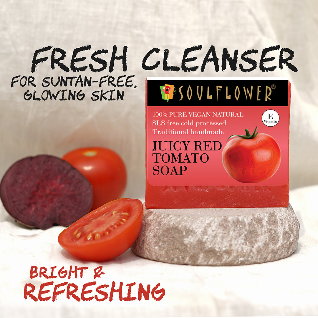 Powerful punch of Tomato & Beetroot - Try Soulflower Juicy Red Tomato Soap!