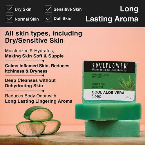 Cool aloe vera soap for all skin types which has long lasting aroma