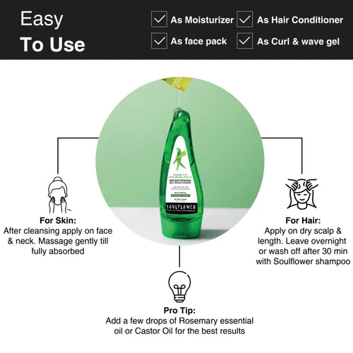 Aloe Vera Gel with 2% Vitamin C, 2% Hyaluronic Acid for Cooling Scalp & Hair