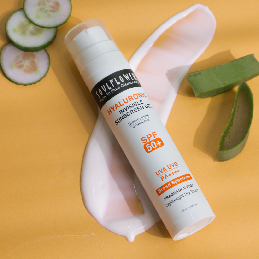 Hyaluronic Invisible Sunscreen Gel with SPF 50+ , broad spectrum alongside its ingredients 