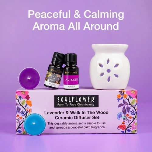 Soulflower Lavender & Walk In The Wood Ceramic Diffuser Set