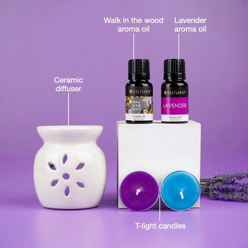 Soulflower Lavender & Walk In The Wood Ceramic Diffuser Set