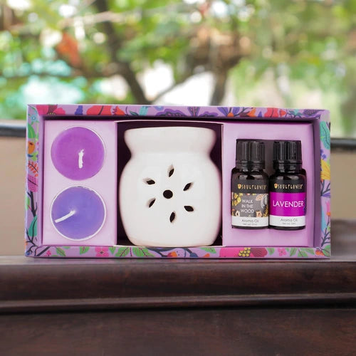 Soulflower Lavender & Walk In The Wood Ceramic Diffuser Set