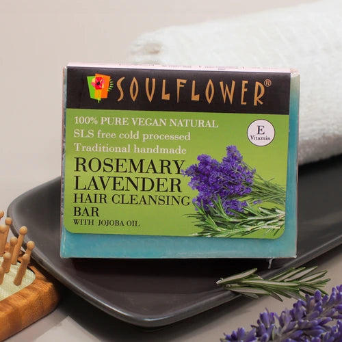 Soulflower Rosemary Lavender Hair Cleansing Bar with jojoba oil