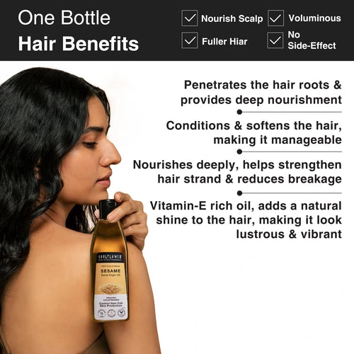 Hair benefits of Soulflower Sesame oil for hair loss due to thinning and fuller hair