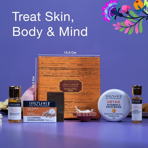 Cleansing Ritual Gift Hamper for spa-like experience at home – Urban Face Mask, Brightening Sandalwood Soap, and Premium Puja Oil for ₹399