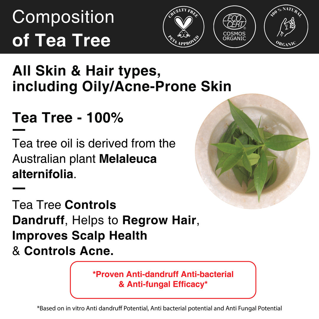 Composition of tea tree for all skin and hair types including oily and acne prone skin