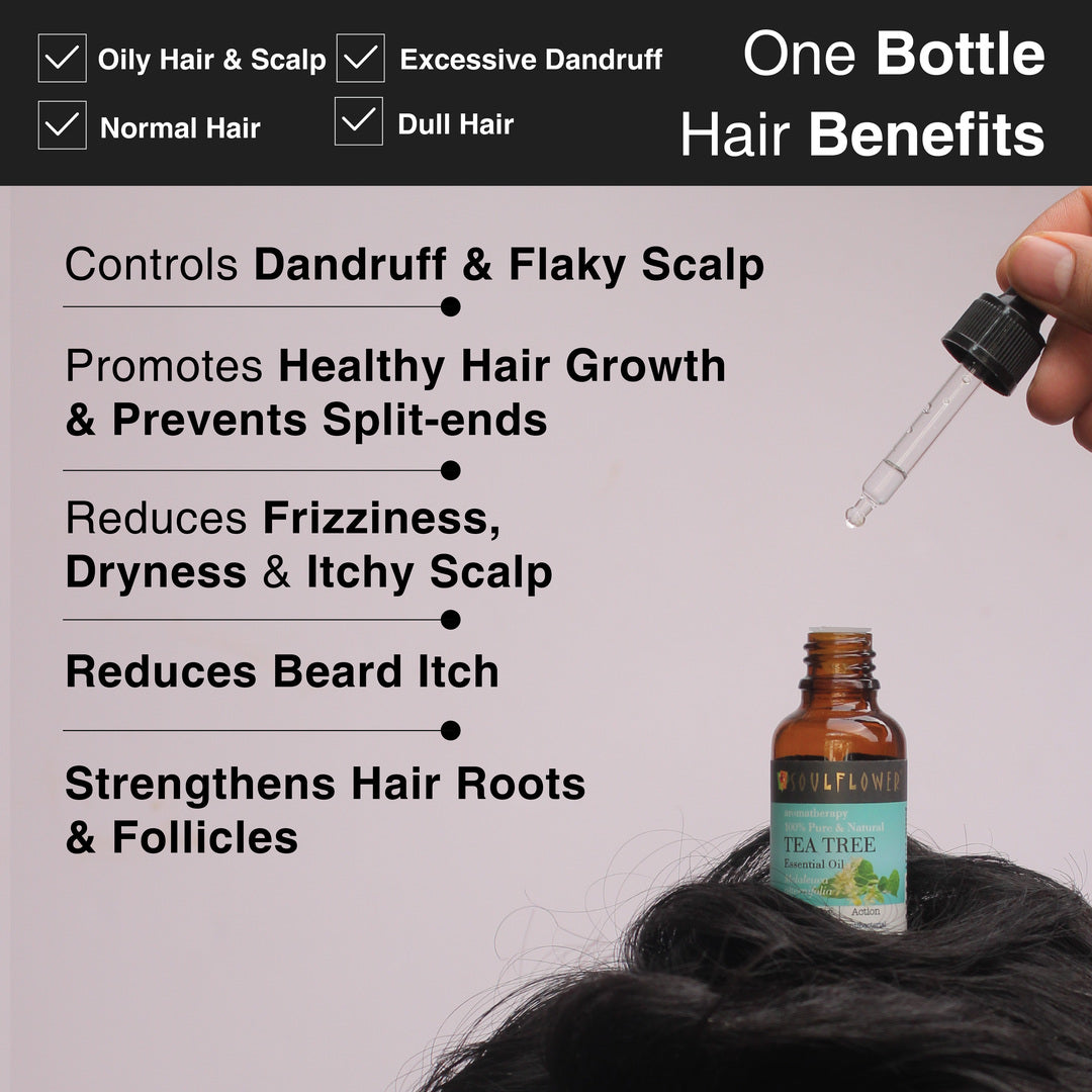 Hair benefits of pure tea tree essential oil to control dandruff and flaky scalp