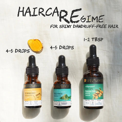 Haircare regime for shiny dandruff free hair of Turmeric Essential Oil