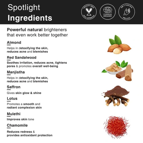 Key ingredients in Kumkumadi Tailam Oil with Saffron and Almond for natural skin brightening