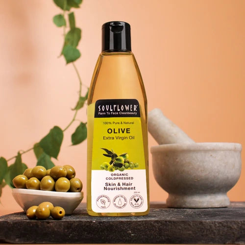 Soulflower 100% pure and natural olive oil for skin and hair nourishment