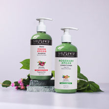 Soulflower 100% natural Biotin Onion Argan Shampoo & Rosemary Argan Conditioner for Hair Strengthening