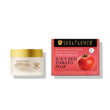 Image of Soulflower juicy red tomato soap and vitamin C 0.5% green tea glowing cream